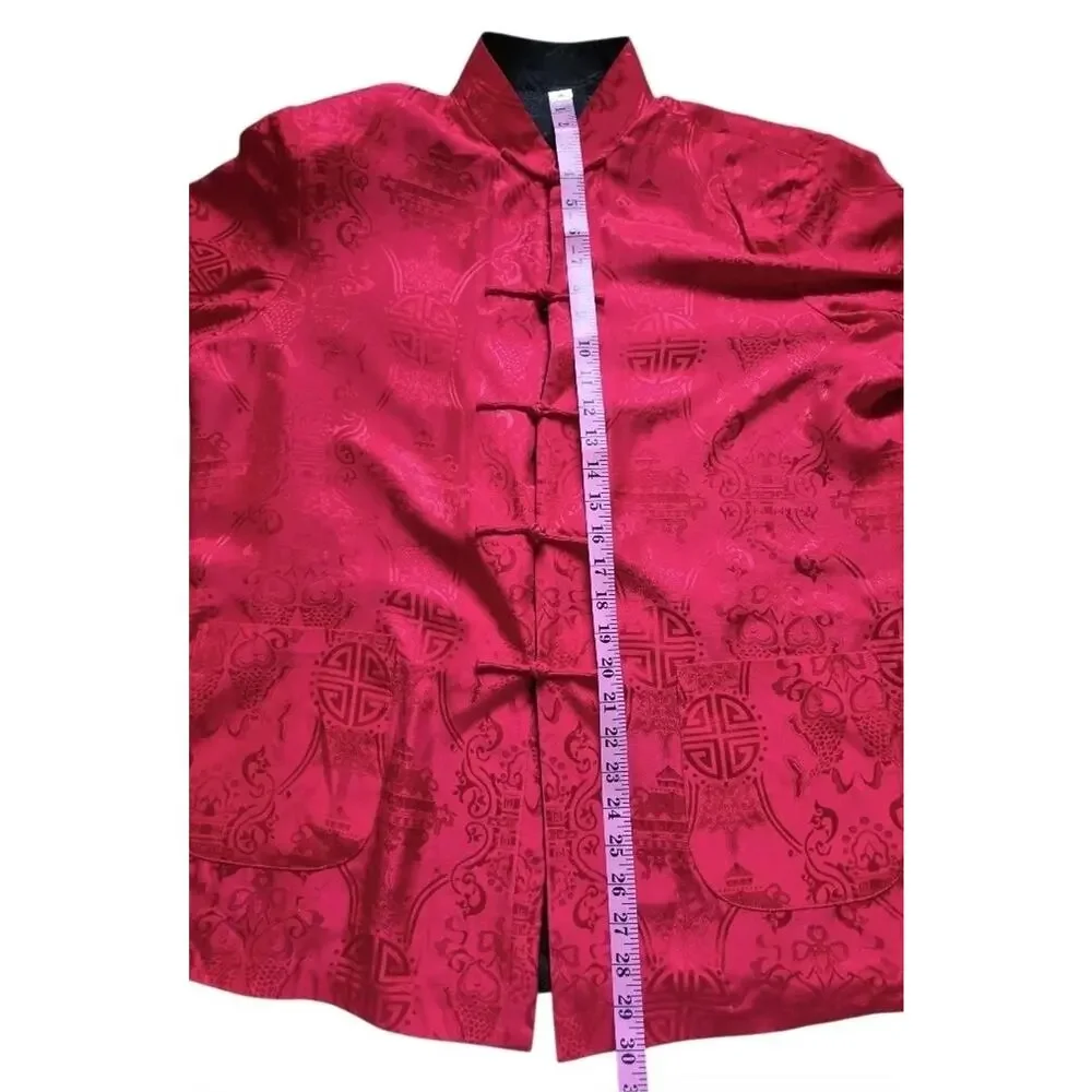 VTG Reversible Chinese Silk Jacket Mandarin Collar Frog Closure No Tag Fit XL